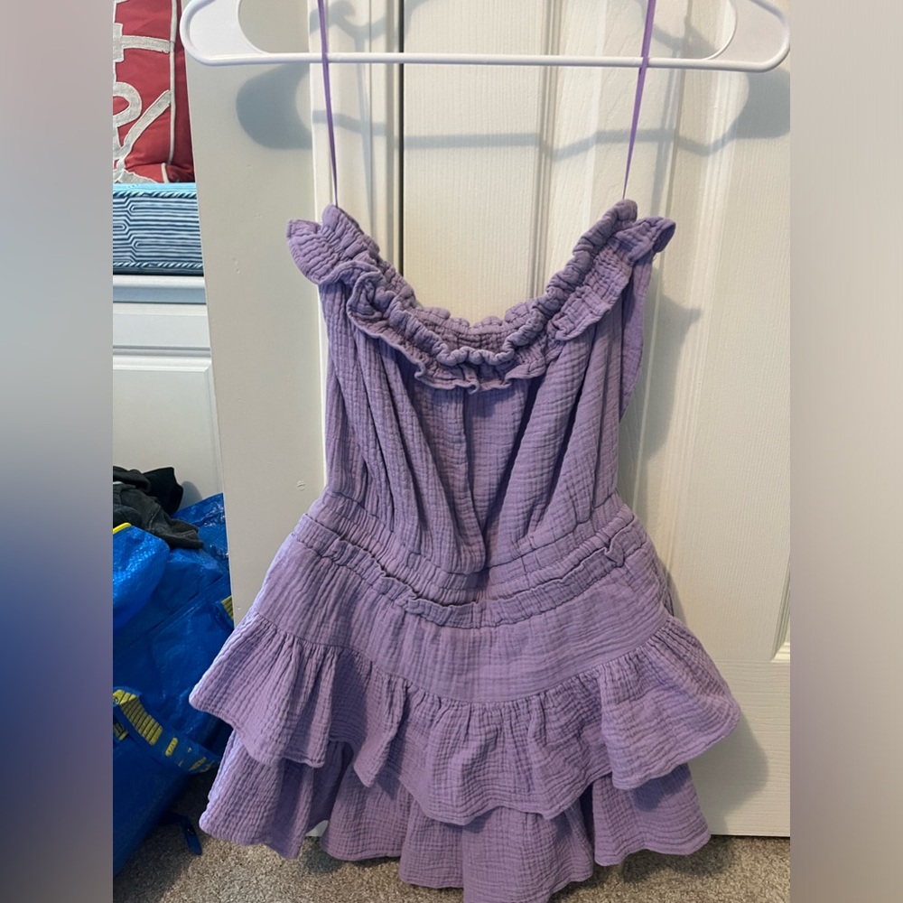 Strapless Ruffled Purple Mini Dress - Picture 3 of 3